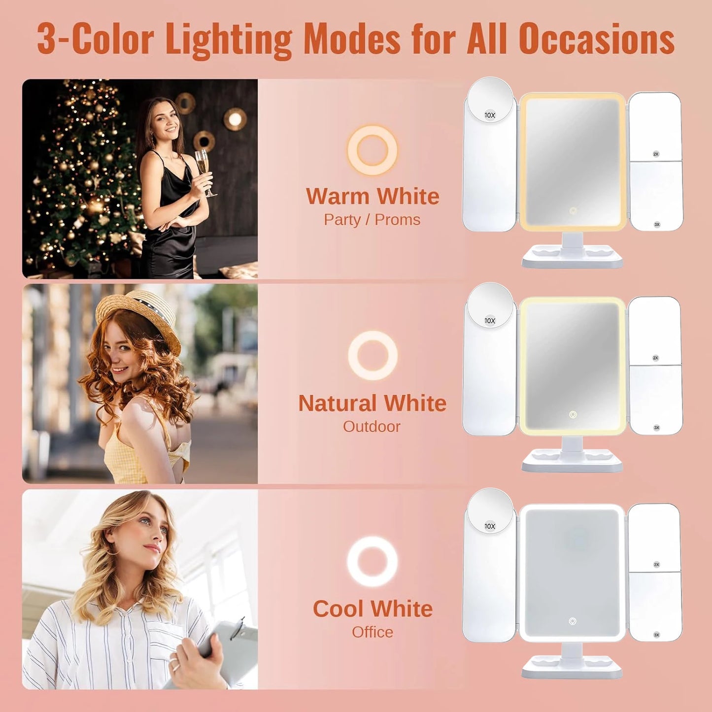 Trifold LED Vanity Mirror