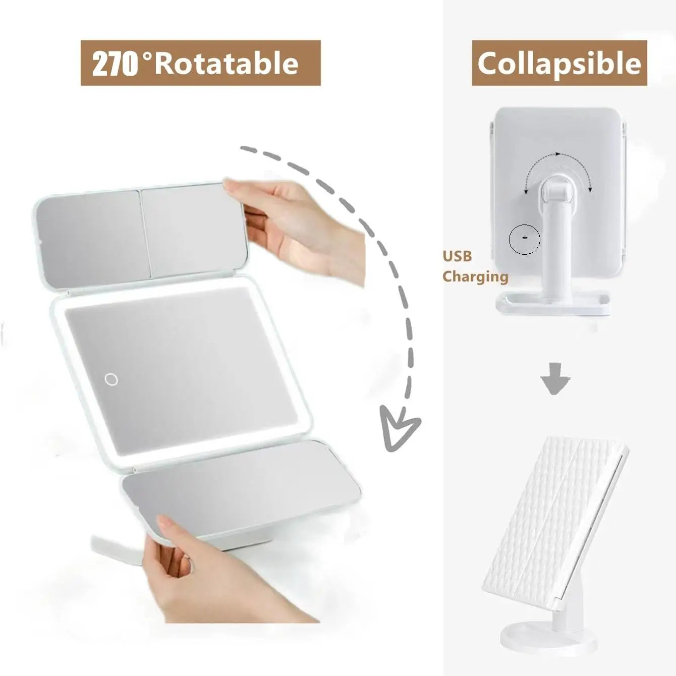 Trifold LED Vanity Mirror