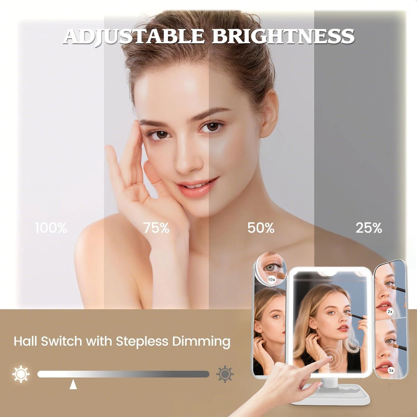 Trifold LED Vanity Mirror