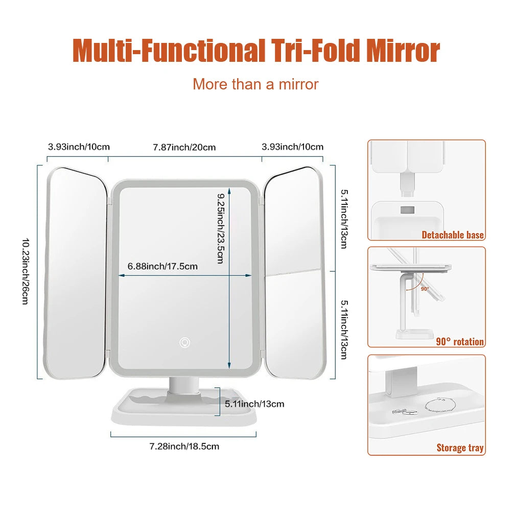 Trifold LED Vanity Mirror