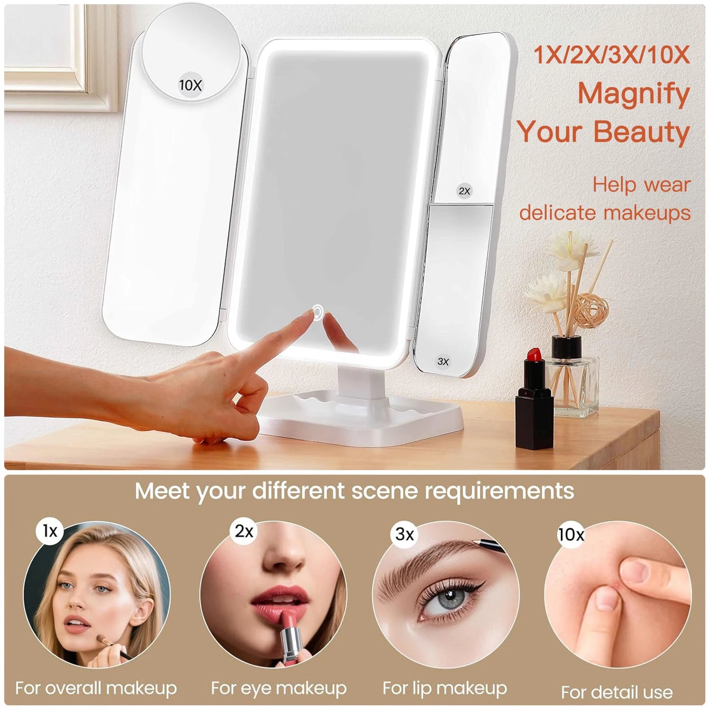 Trifold LED Vanity Mirror